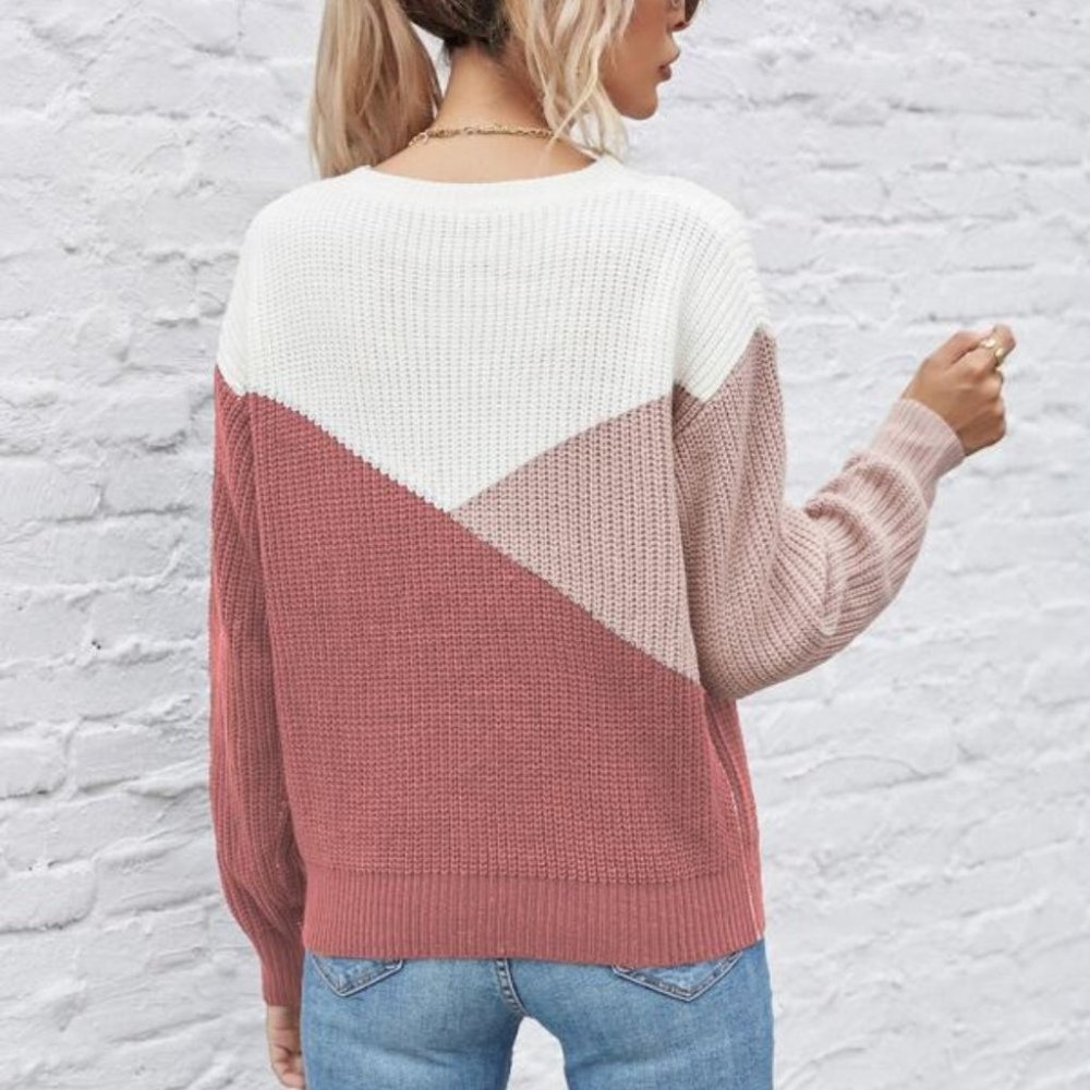 Modern Knit Sweater Pullover - Pink - Picture 5 of 7